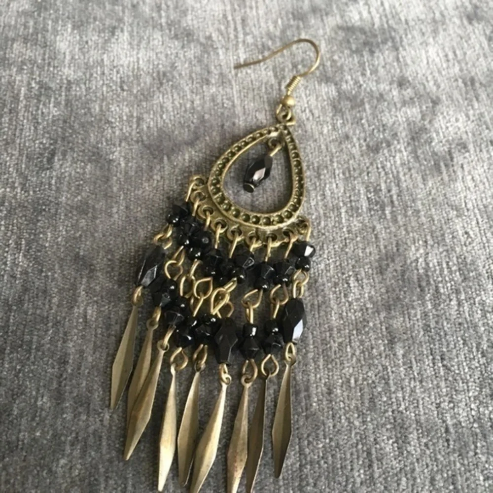 Bohemian Earrings Black Beads Metal Hanging Boho